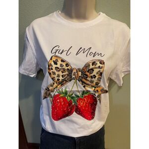 White Strawberry  Girl MOM Fashion Rhinestones T-Shirt New